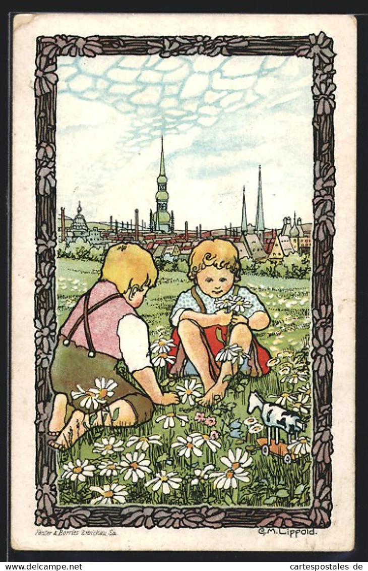 Künstler-AK Zwickau, Margaretentag 1911, Kinder Auf Einer Wiese Pflücken Margeriten  - Sonstige & Ohne Zuordnung