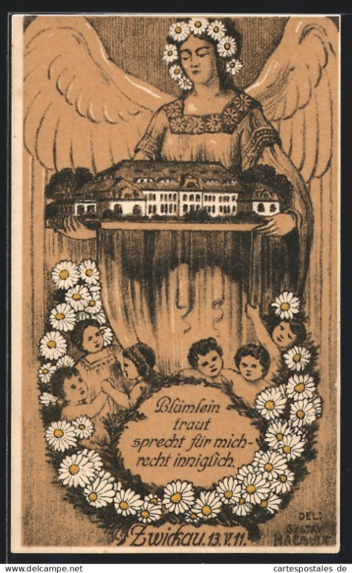 Künstler-AK Zwickau, Margaretentag 1911, Kinder In Einem Kranz Voller Margeriten, Engel  - Other & Unclassified