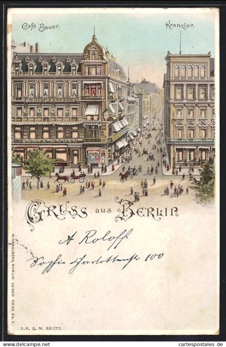 Lithographie Berlin, Cafe Bauer Und Kranzler, Halt Gegen Das Licht: Beleuchtete Fenster  - Other & Unclassified