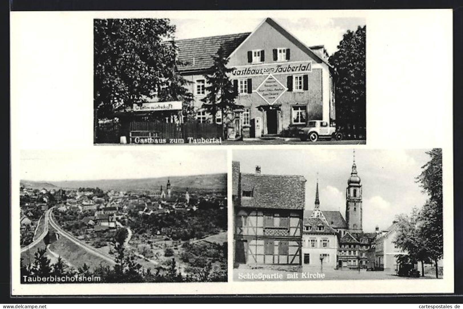 AK Tauberbischofsheim, Gasthaus Zum Taubertal, Schlossplatz Mit Kirche, Ortsansicht  - Tauberbischofsheim