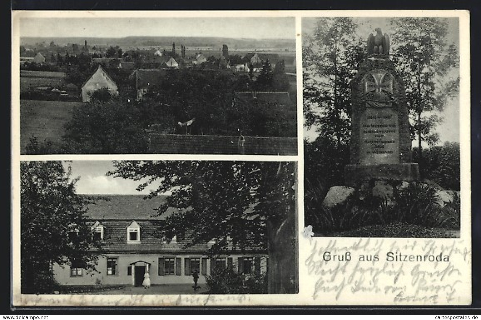 AK Sitzenroda, Ortsansicht, Kriegerdenkmal Und Gasthof  - Autres & Non Classés