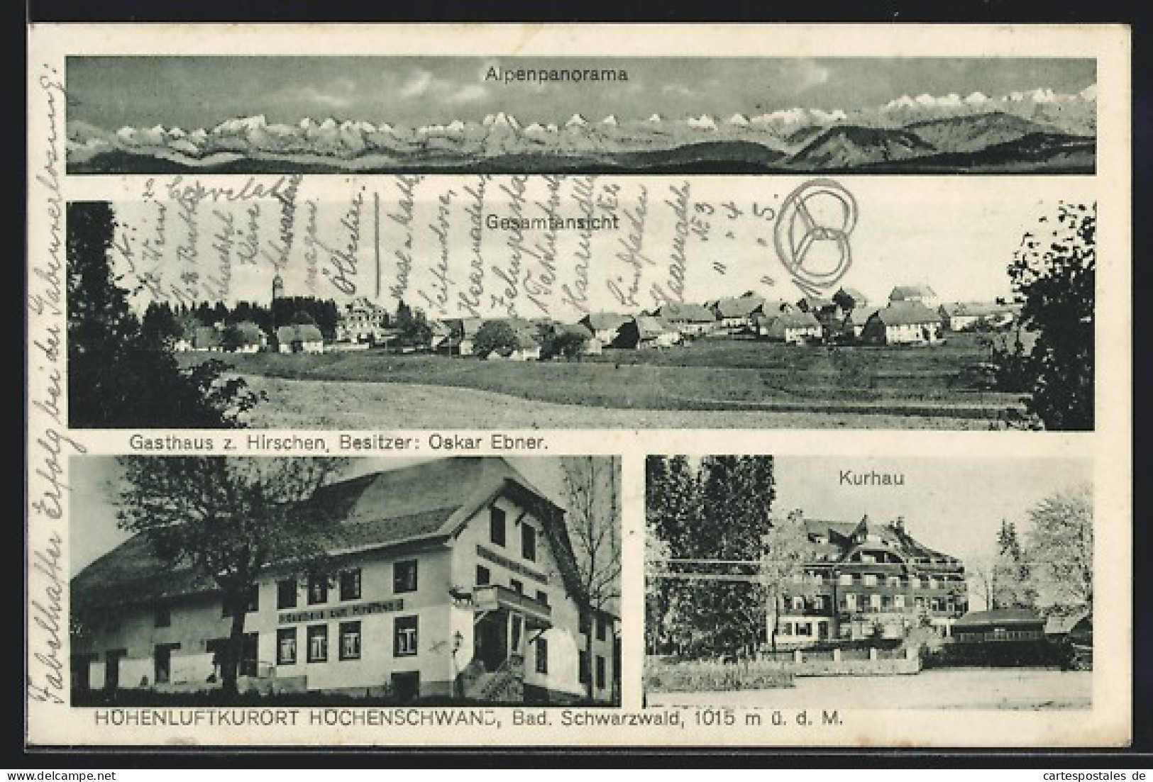 AK Höchenschwand /Bad. Schwarzwald, Gasthaus Z. Hirschen, Bes. Oskar Ebner, Kurhaus, Ortsansicht  - Hoechenschwand