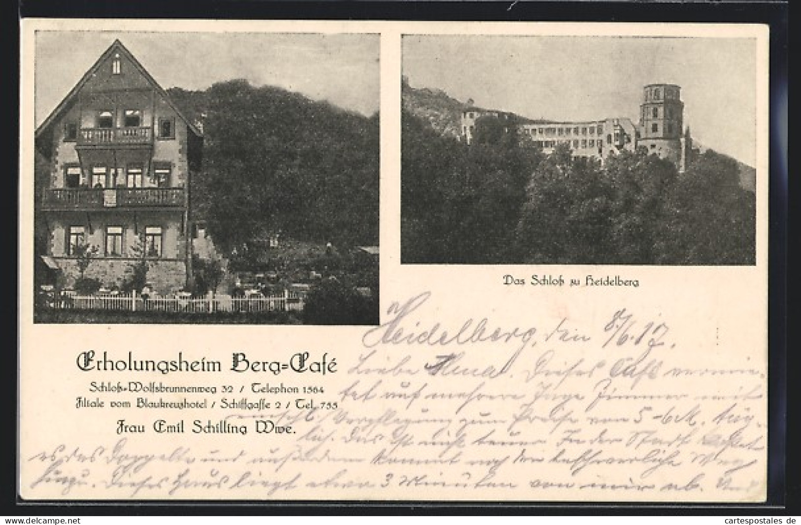 AK Heidelberg, Erholungsheim Berg-Cafe, Schloss-Wolfsbrunnenweg 32  - Heidelberg