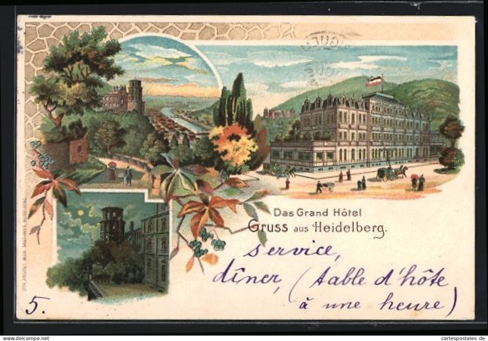 Lithographie Heidelberg, Grand Hotel, Ortsansicht Mit Burg  - Heidelberg