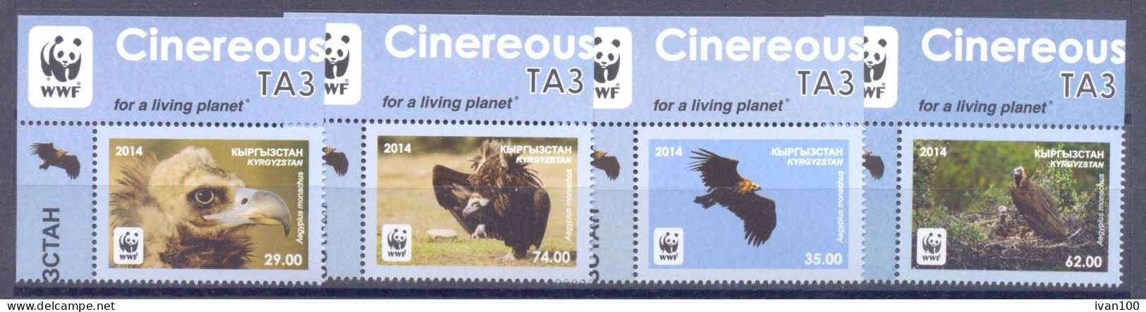 2014.  Kyrgyzstan, WWF, Cinereous Vulture,  4v Perforated, Mint/** - Kyrgyzstan