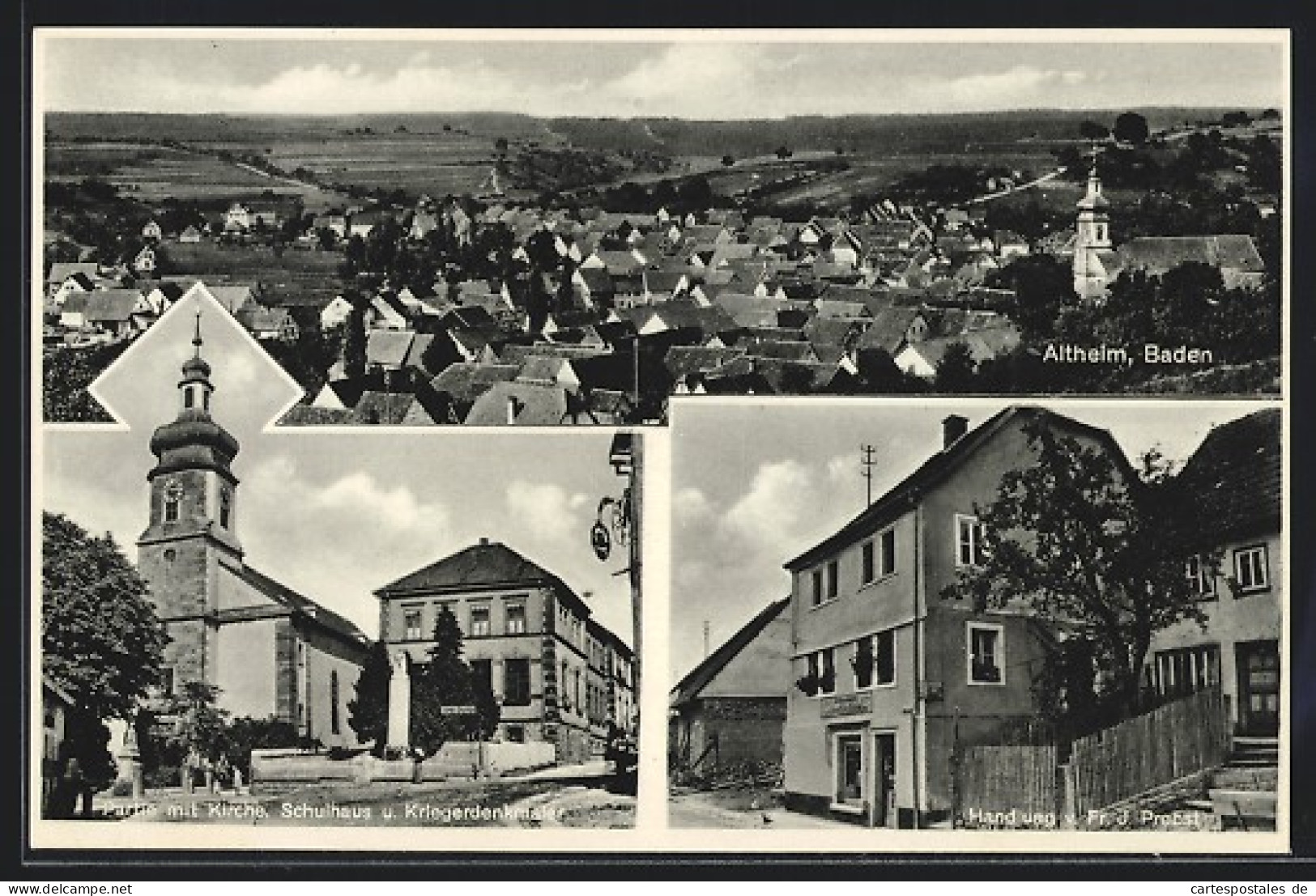 AK Altheim / Baden, Handlung Von Fr. J. Probst, Ortspartie Mit Schule Und Kriegerdenkmal, Totalansicht  - Baden-Baden