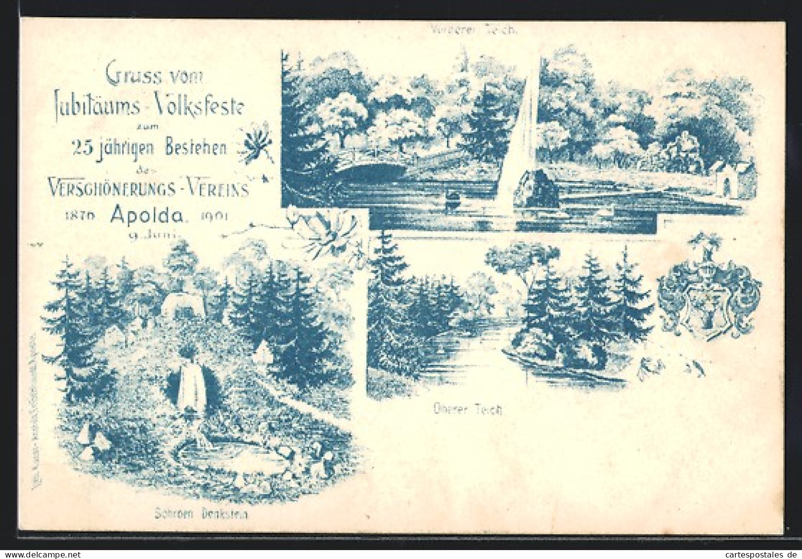 AK Apolda, Jubiläums-Volksfest Des Verschönerungs-Vereins 1901, Teiche, Schroen Denkstein  - Apolda