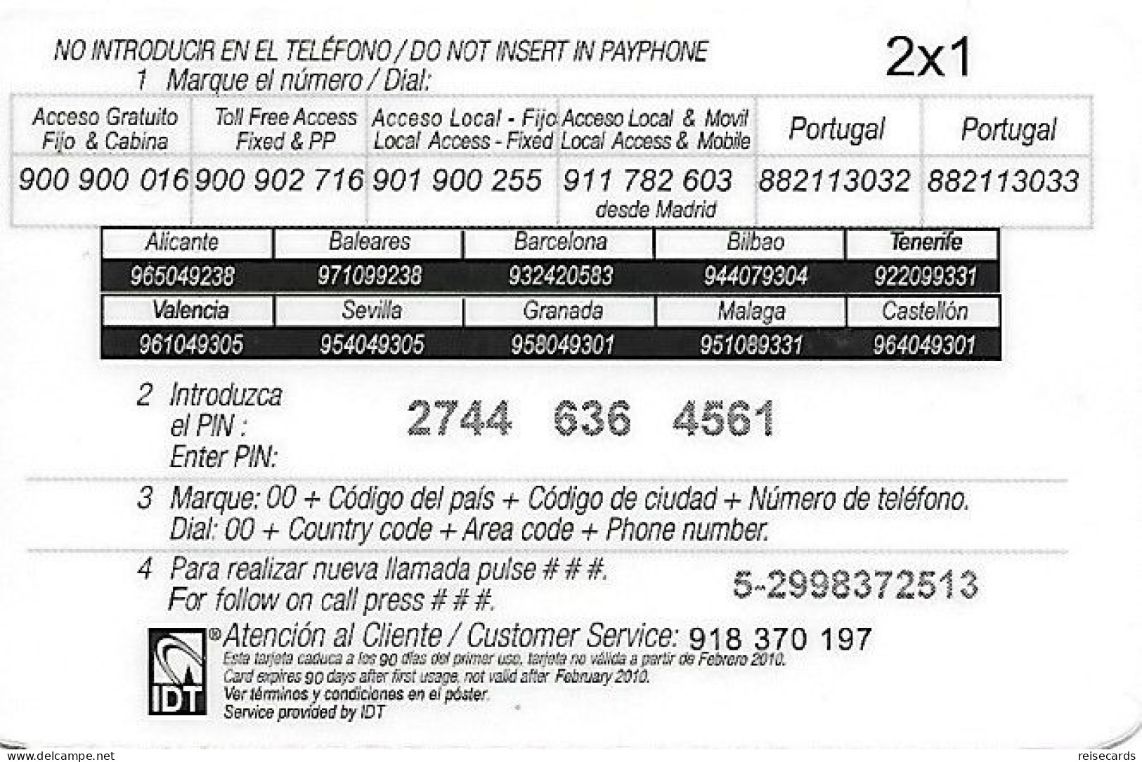 Spain: Prepaid IDT - 2x1 Habla El Doble 02.10 - Sonstige & Ohne Zuordnung