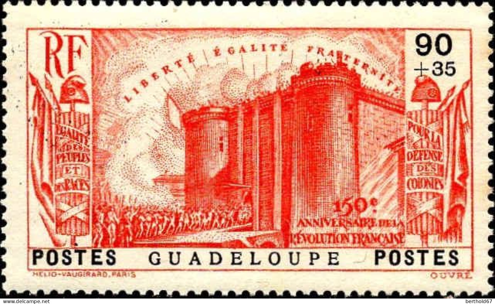 Guadeloupe Poste N* Yv:144 Mi:149 Prise De La Bastille (Trace De Charnière) - Unused Stamps