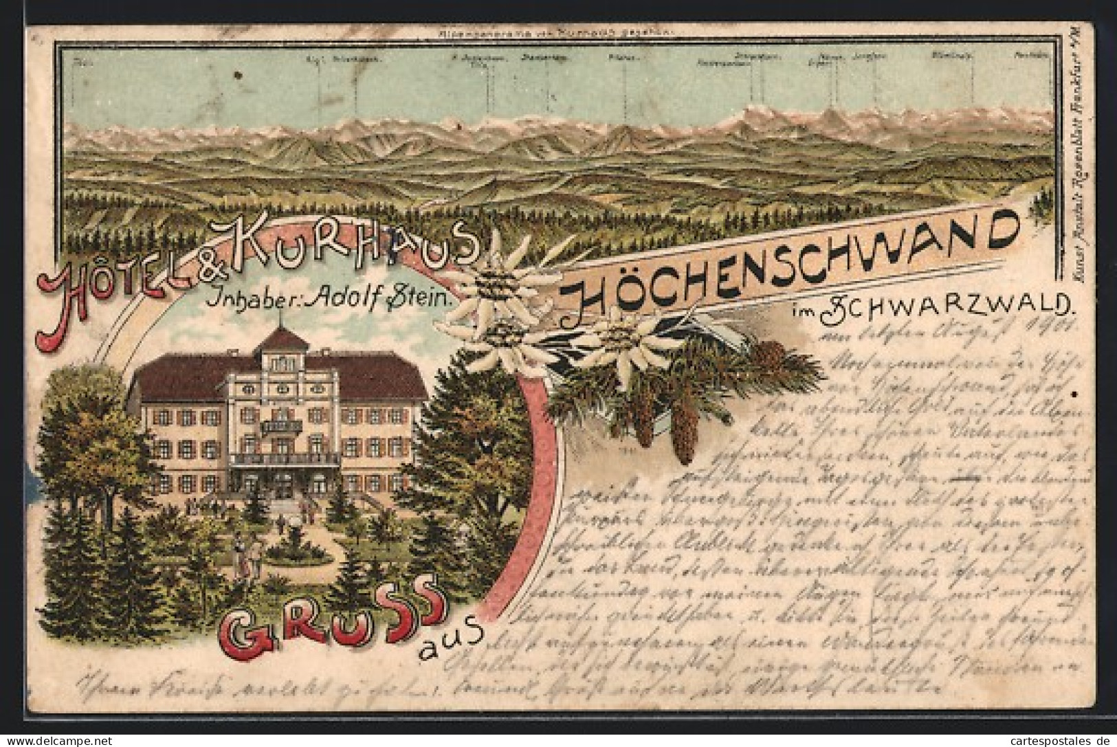 Lithographie Höchenschwand / Schwarzwald, Alpenpanorama Vom Kurhaus Aus, Hotel & Kurhaus  - Höchenschwand
