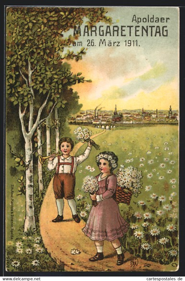 AK Apolda, Margaretentag 1911, Kinder Pflücken Blumen Am Wegesrand, Blumentag  - Otros & Sin Clasificación