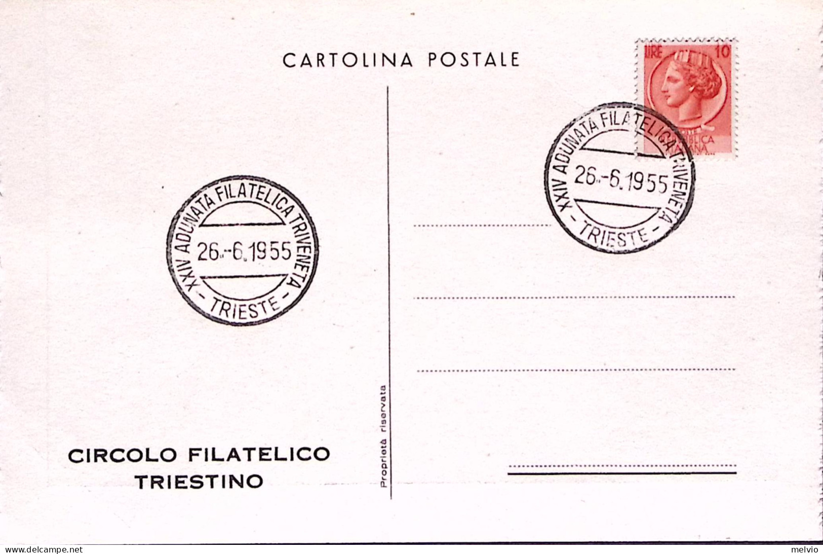 1955-TRIESTE Giornata Filatelica Triveneta Annullo Speciale (26.6) Su Cartolina - Trieste