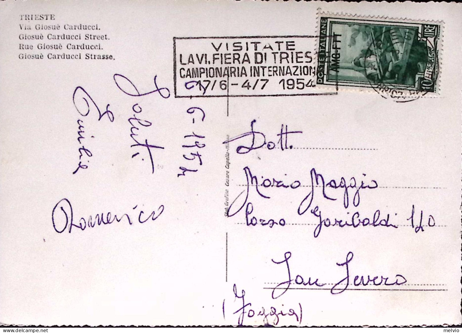 1954-AMG-FTT TRIESTE Visitate La IV Fiera . Annullo A Targhetta (13.5) Su Cartol - Marcophilia