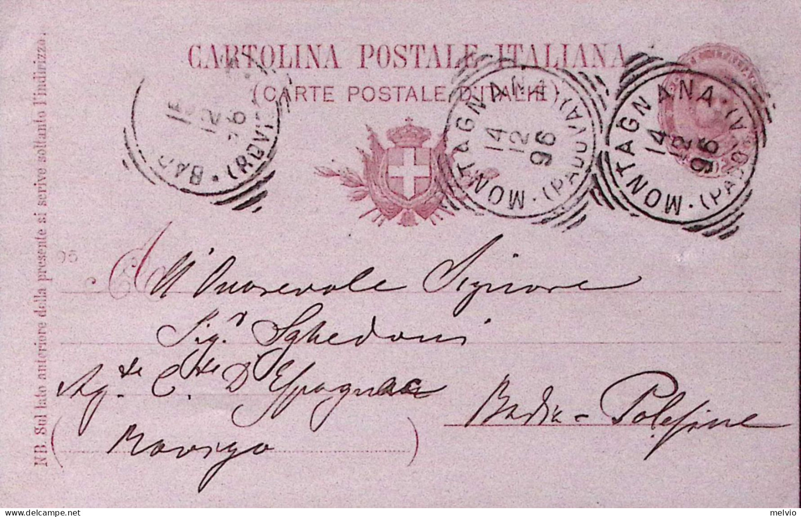 1896-MONTAGNANA/(PADOVA) Tono Riquadrato (14.12) Su Cartolina Postale Effigie C. - Stamped Stationery