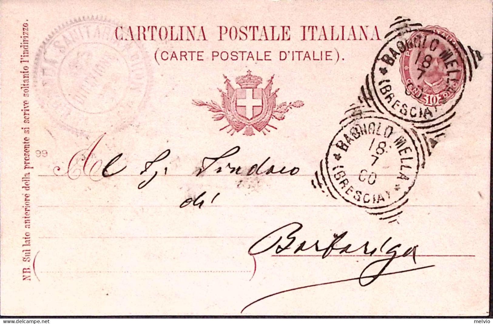 1890-BAGNOLO MELLA/(BRESCIA) Tondo Riquadrato (18.7) Su Cartolina Postale Effigi - Stamped Stationery