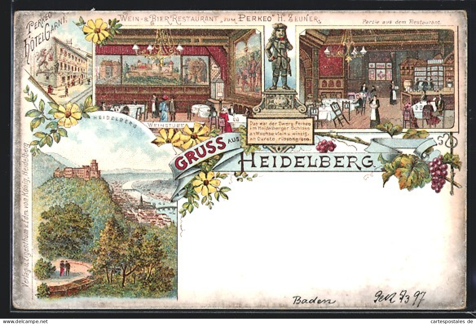 Lithographie Heidelberg, Restaurant Perkeo Hotel Garni, Zwerg Perkeo  - Heidelberg