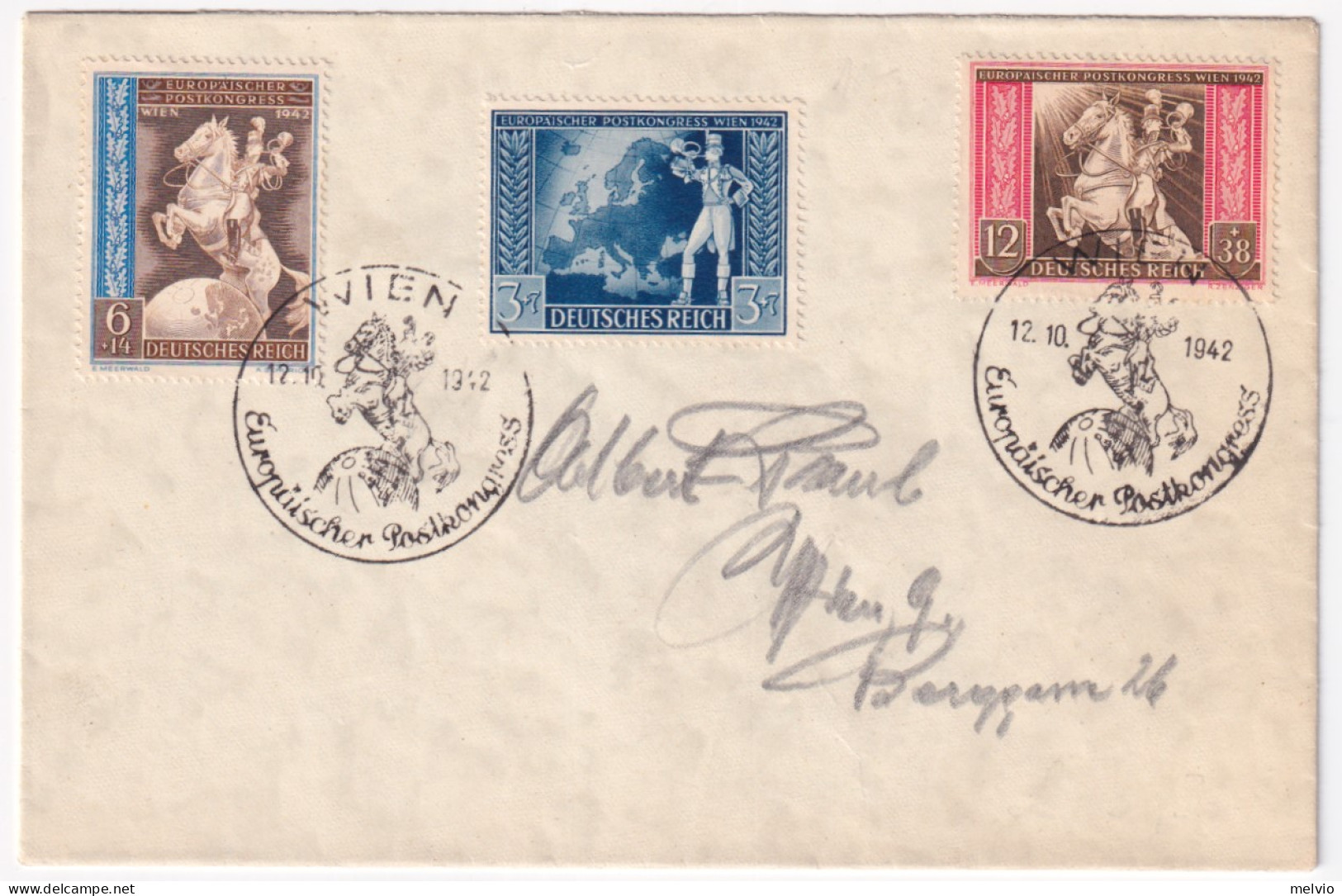 1942-GERMANIA REICH Congr. Postale Europeo Serie Cpl. (744/6) Fdc - Lettres & Documents