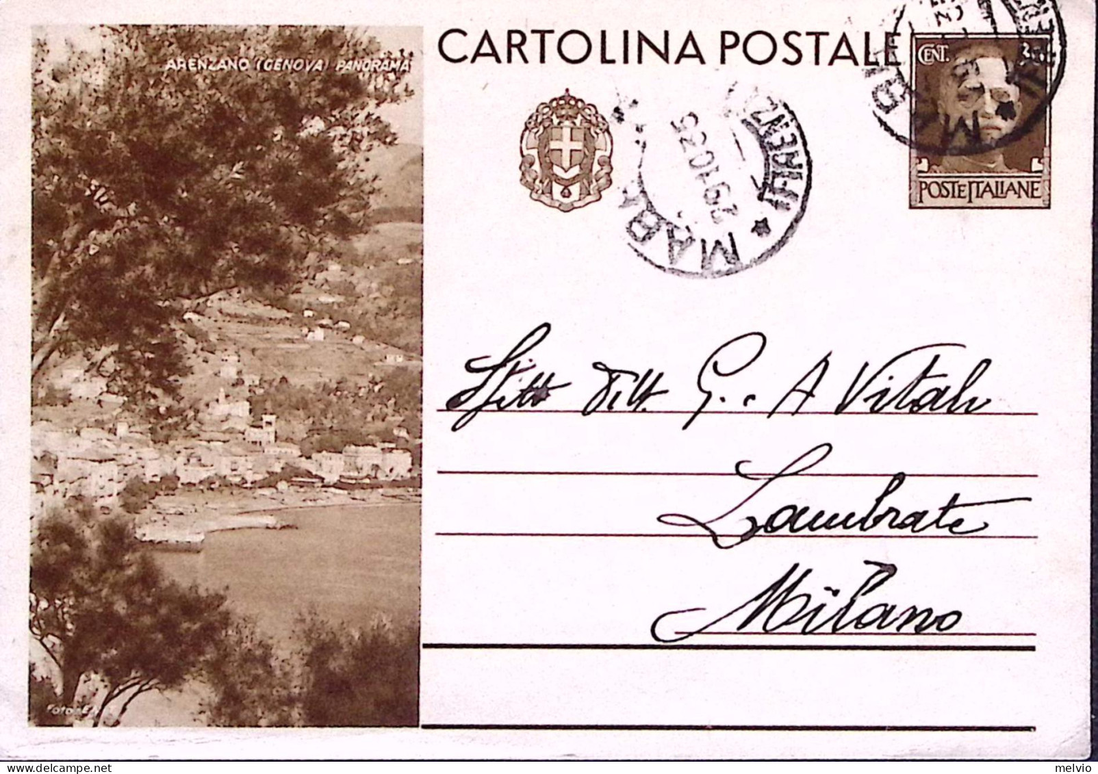 1933-Cartolina Postale Turistica C.30 Arenzano Viaggiata - Ganzsachen