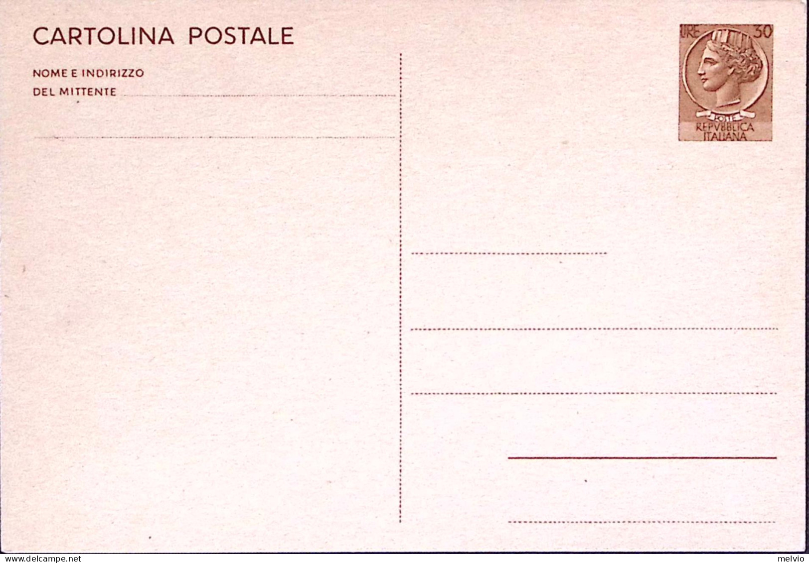 1959-Cartolina Postale Siracusana Lire 30 Nuova - Stamped Stationery