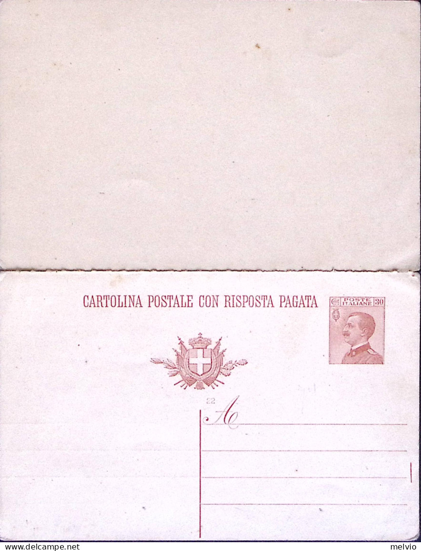 1922-Cartolina Postale RP Michetti C.30+30 Mill.22 Varietà Risposta Al Verso Di  - Entiers Postaux