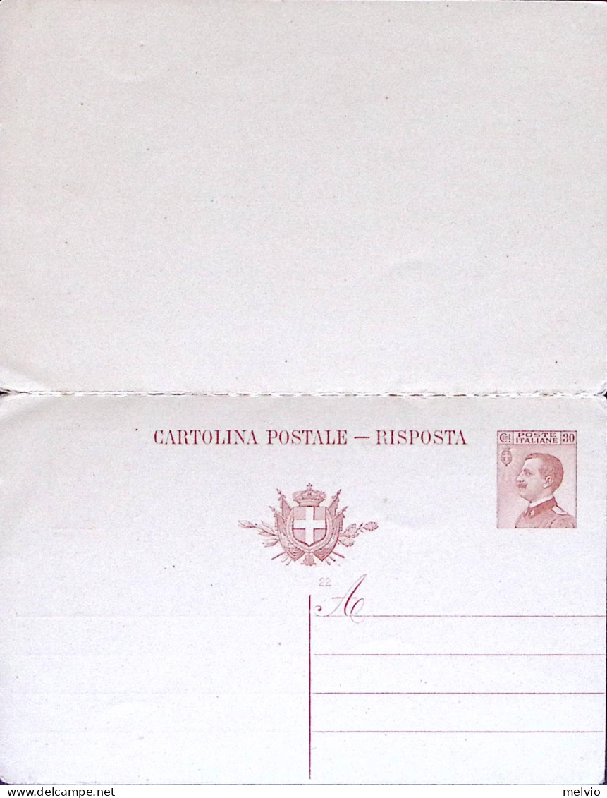 1922-Cartolina Postale RP Michetti C.30+30 Mill.22 Varietà Risposta Al Verso Di  - Entiers Postaux