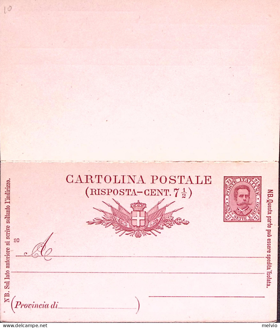 1890-Cartolina Postale RP Umberto C.7,1/2+7,1/2 Ml. 90 Parte Domanda Con Timbro  - Entiers Postaux