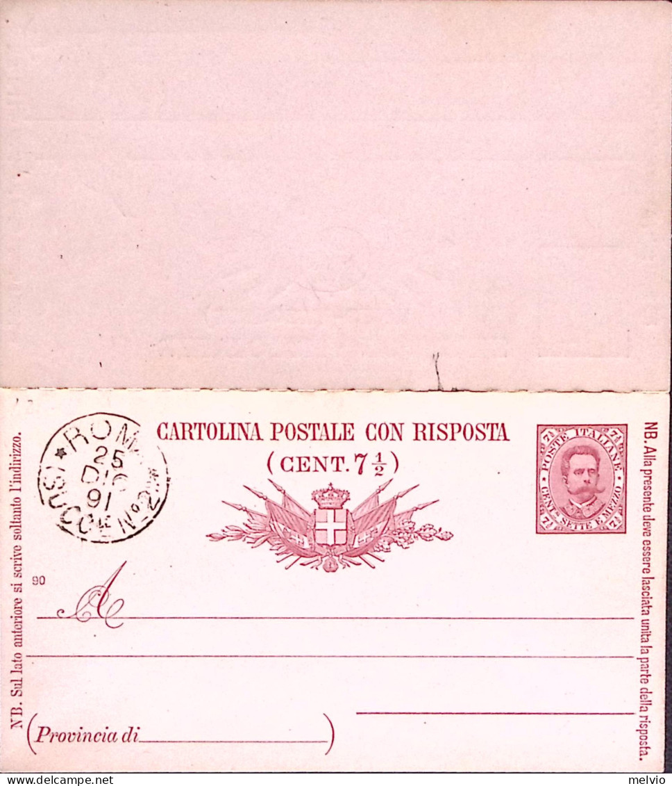 1890-Cartolina Postale RP Umberto C.7,1/2+7,1/2 Ml. 90 Parte Domanda Con Timbro  - Stamped Stationery