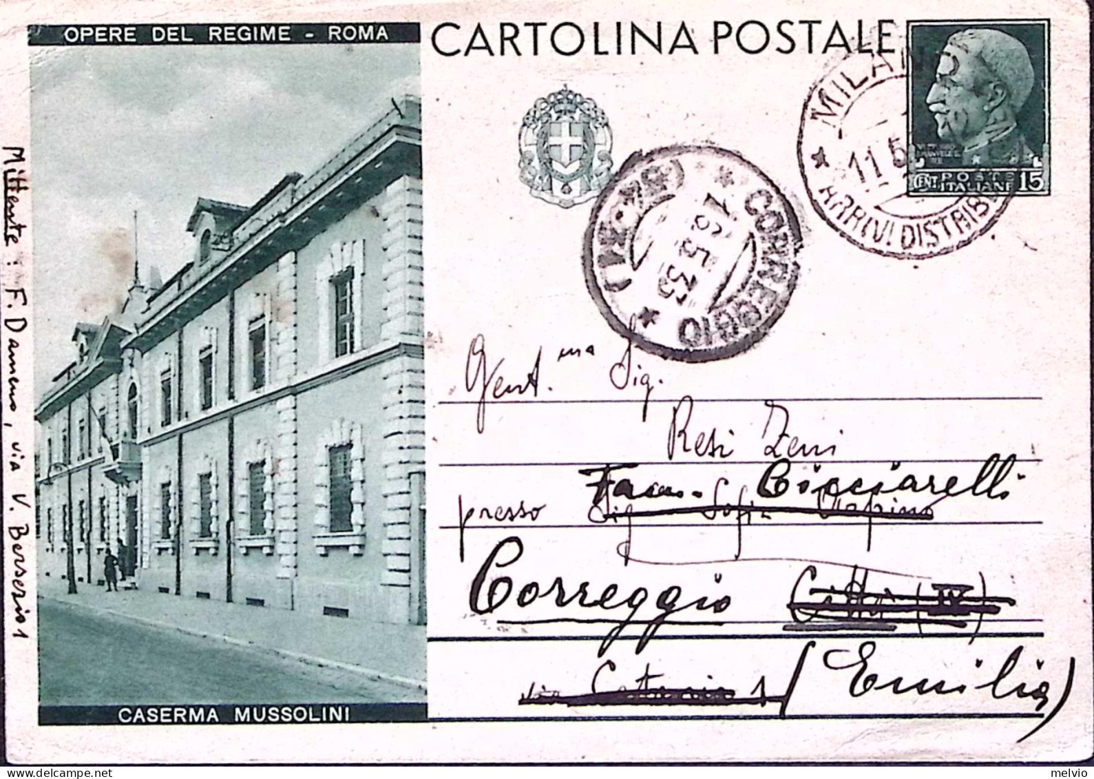 1931-Cartolina Postale Opere Regime C.15 Caserma Mussolini Viaggiata - Entero Postal