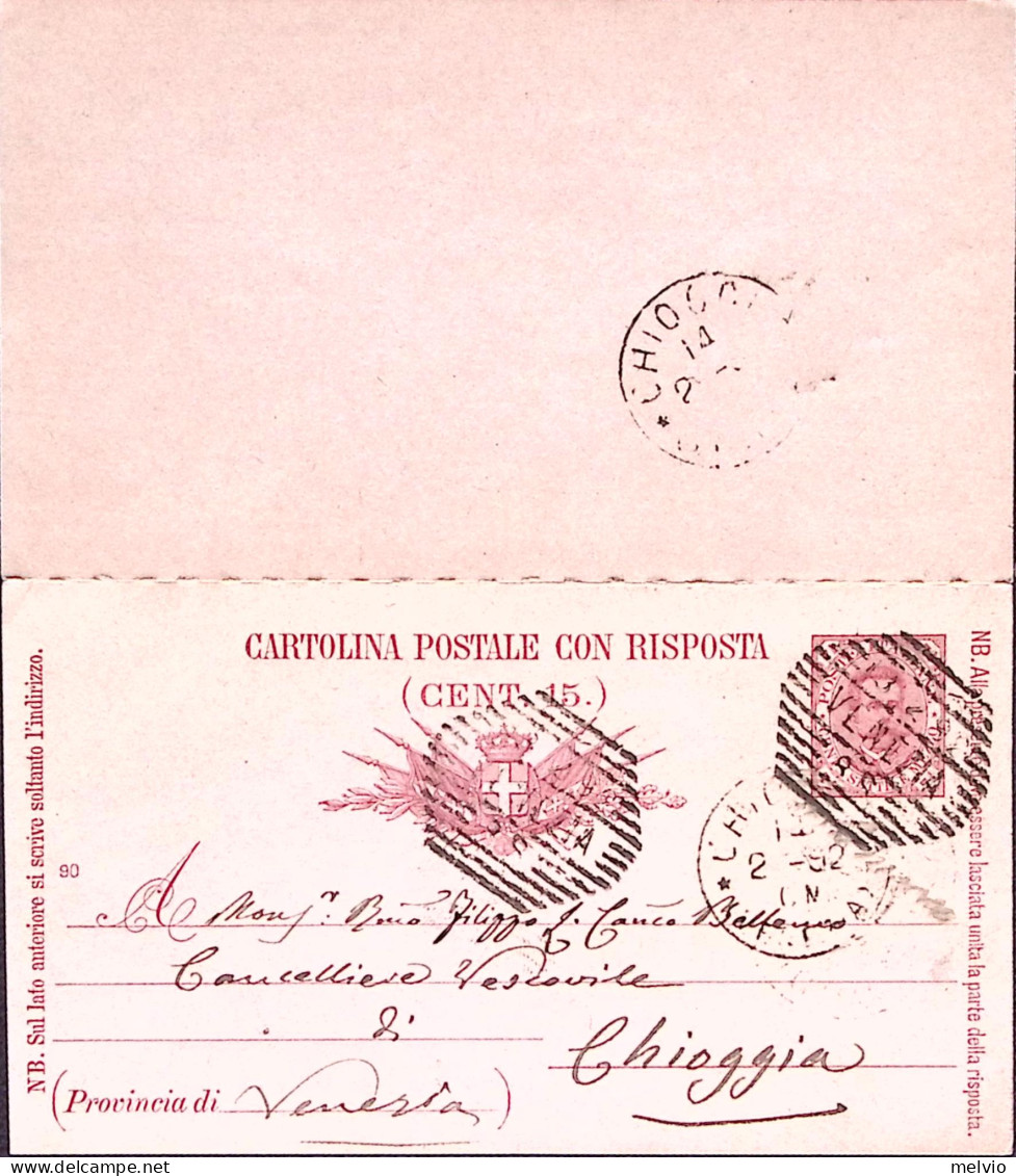 1890-Cartolina Postale Umberto C.7,1/2+7,1/2 Mill.90 Viaggiata Con Parte Rispost - Stamped Stationery