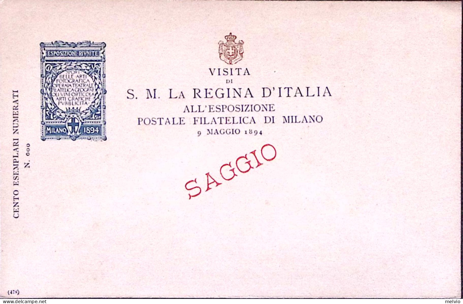 1894-CARTOLINA COMMEMORATIVA Medaglia Esposizione Filatelica Nuova Con Soprastam - Stamped Stationery