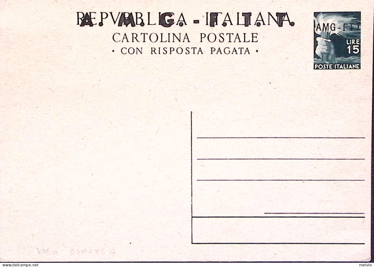 1949-AMG-FTT Cartolina Postale+15 Soprastampata Solo Domanda Nuova - Marcofilie
