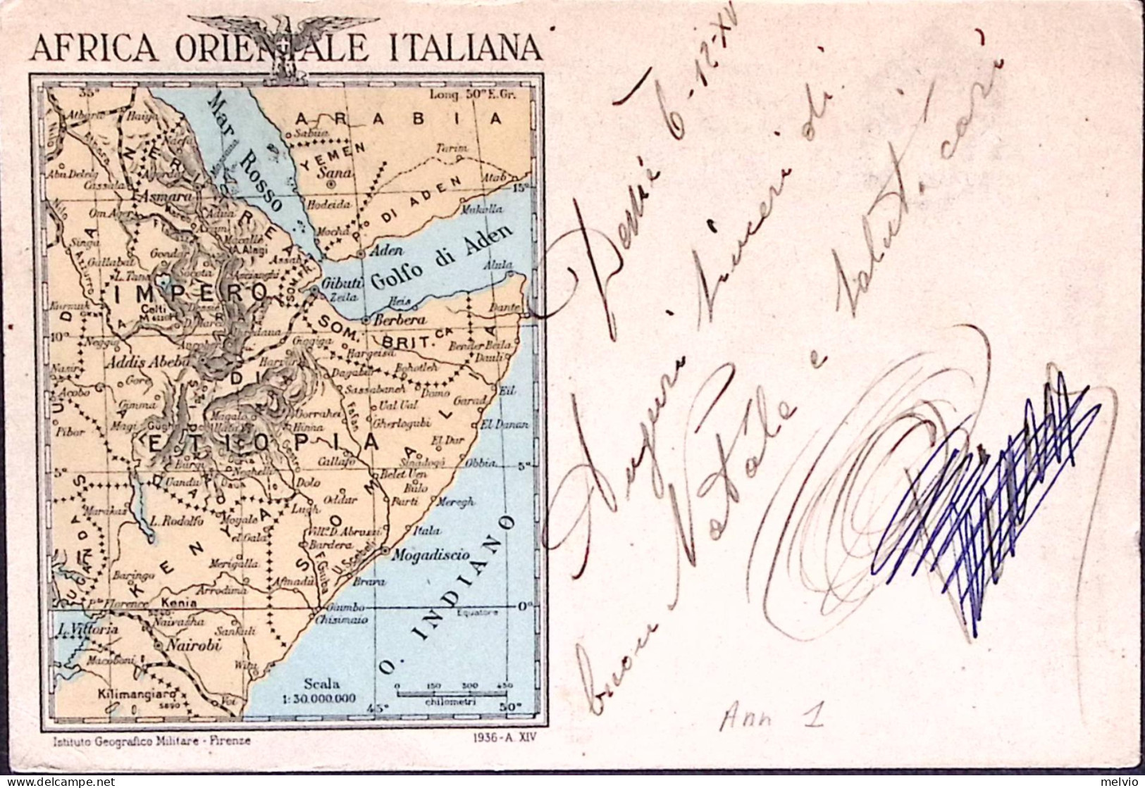 1935-Cartolina Franchigia Per AO Carta Africa Orientale Italiana PM. 88 Viaggiat - Italian Eastern Africa