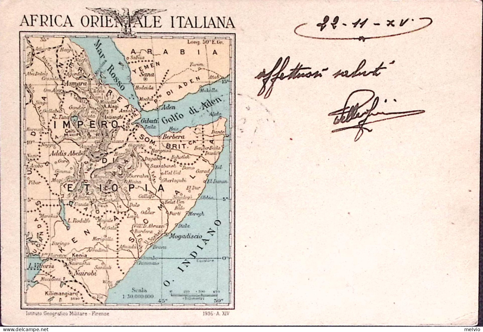 1935-Cartolina Franchigia Per AO Carta Africa Orientale Italiana Viaggiata - Italian Eastern Africa