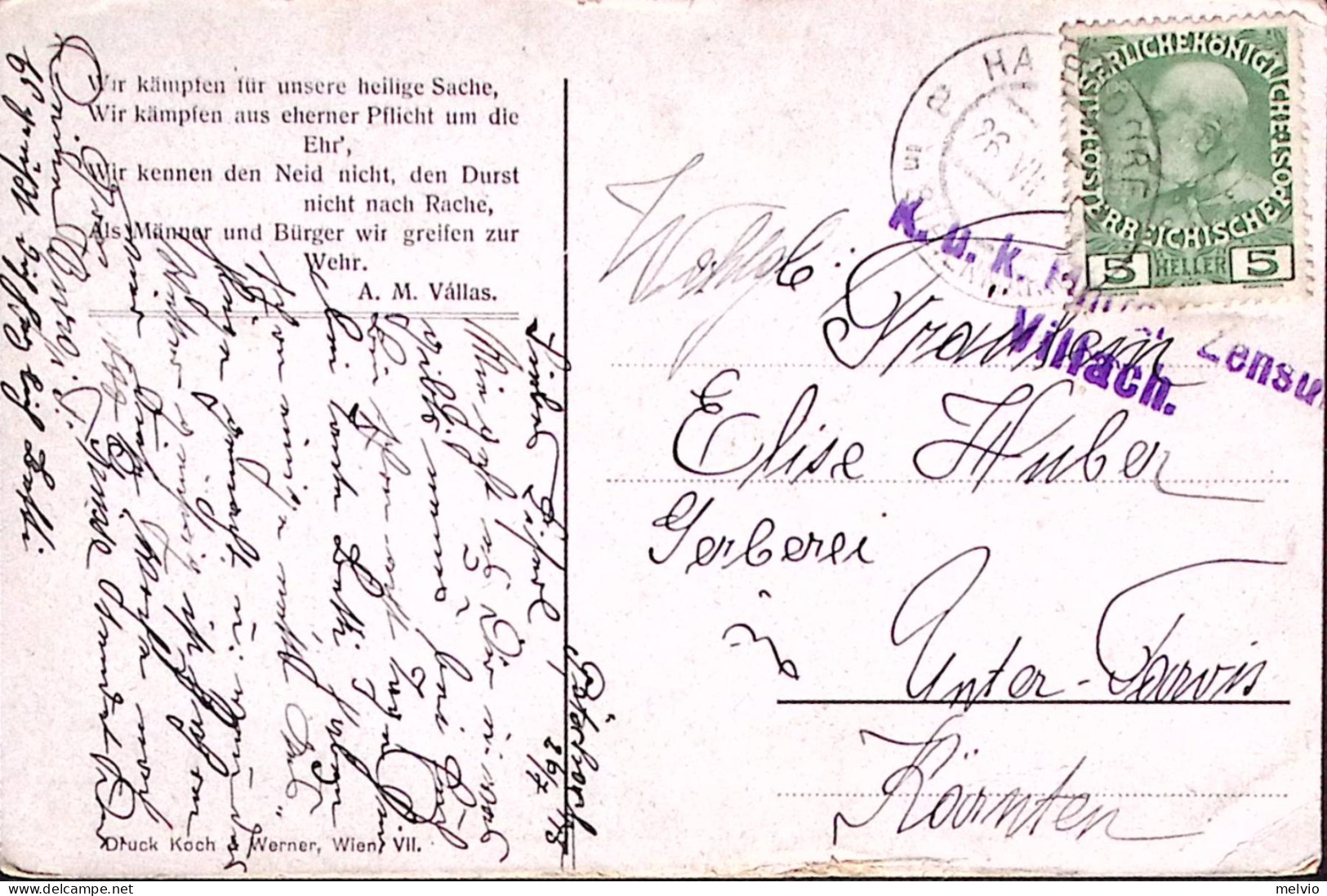 1913-Austria HANDERDOLF (26.7) E Lineare K.u.K. Villach, Su Cartolina Illustrata - Autres & Non Classés