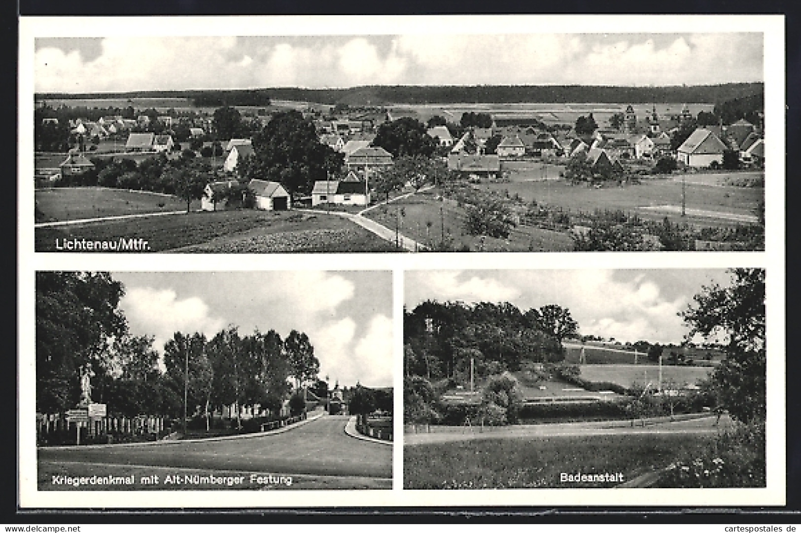 AK Lichtenau, Kriegerdenkmal Mit Alt-Nürnberger Festung, Schwimmbad, Ortsansicht  - Nuernberg