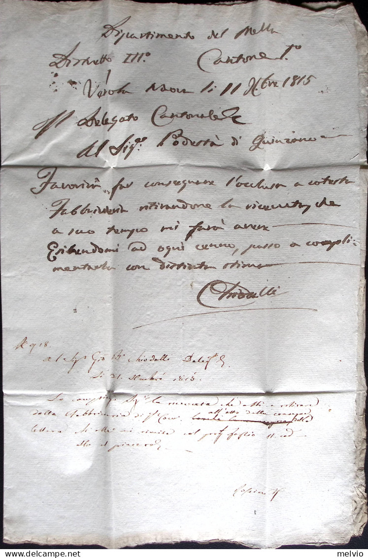 1815-LOMBARDO VENETO Dipartimento Del Mella Intestazione Manoscritta, Su Lettera - 1. ...-1850 Vorphilatelie