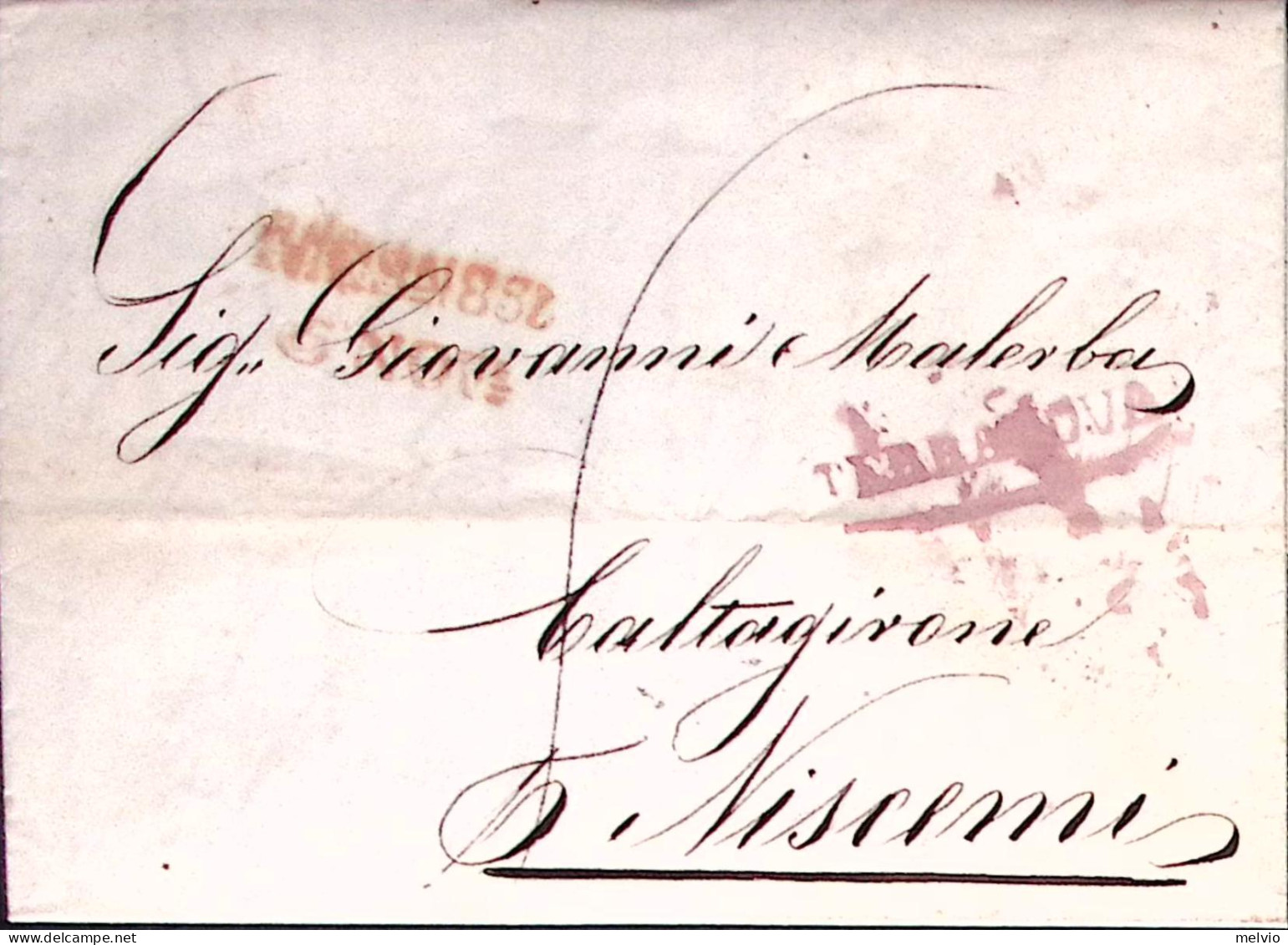 1831-TERRANOVA Ovale Viola E Messina (5.10) Su Lettera Completa Di Testo - 1. ...-1850 Prephilately