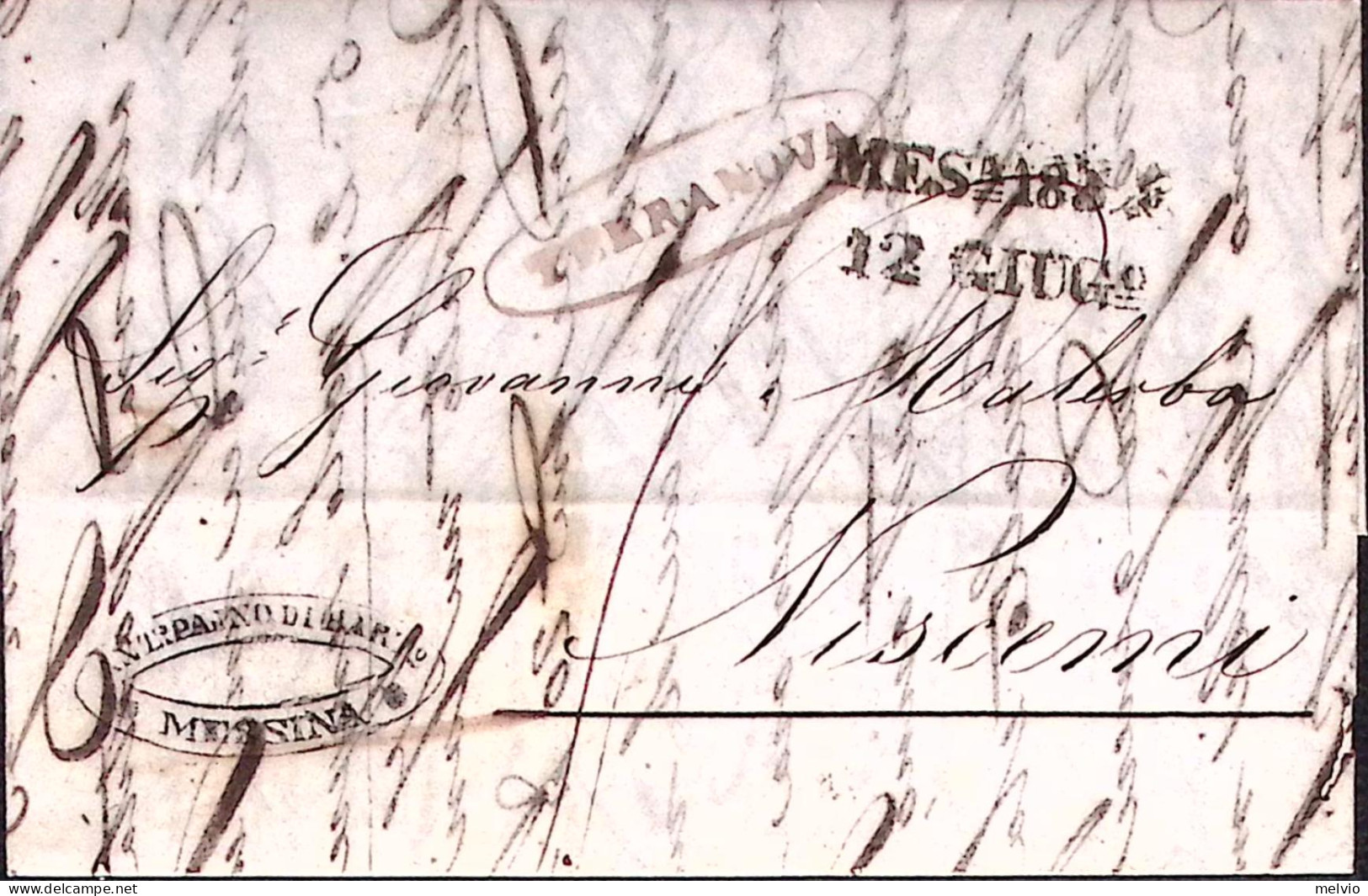 1854-TERRANOVA In Ovale E MESSINA SD Su Lettera Completa Di Testo (10.6) - 1. ...-1850 Prefilatelia
