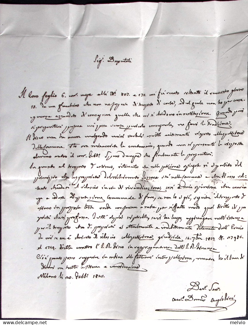 1840-LOMBARDO VENETO Milano 2CO (20.2) Su Lettera Completa Di Testo - 1. ...-1850 Prephilately
