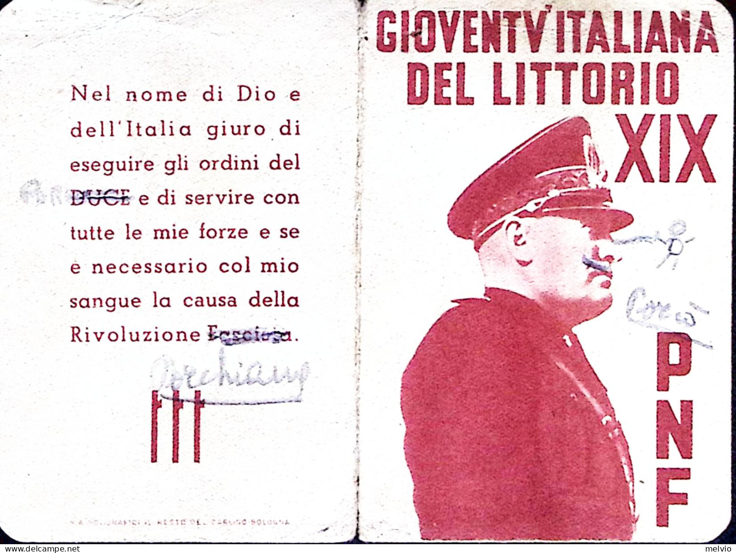 1940-GIOVENTU' ITALIANA DEL LITTORIO XIX Tessera Di Rinnovo, Senza Fotografia, S - Membership Cards