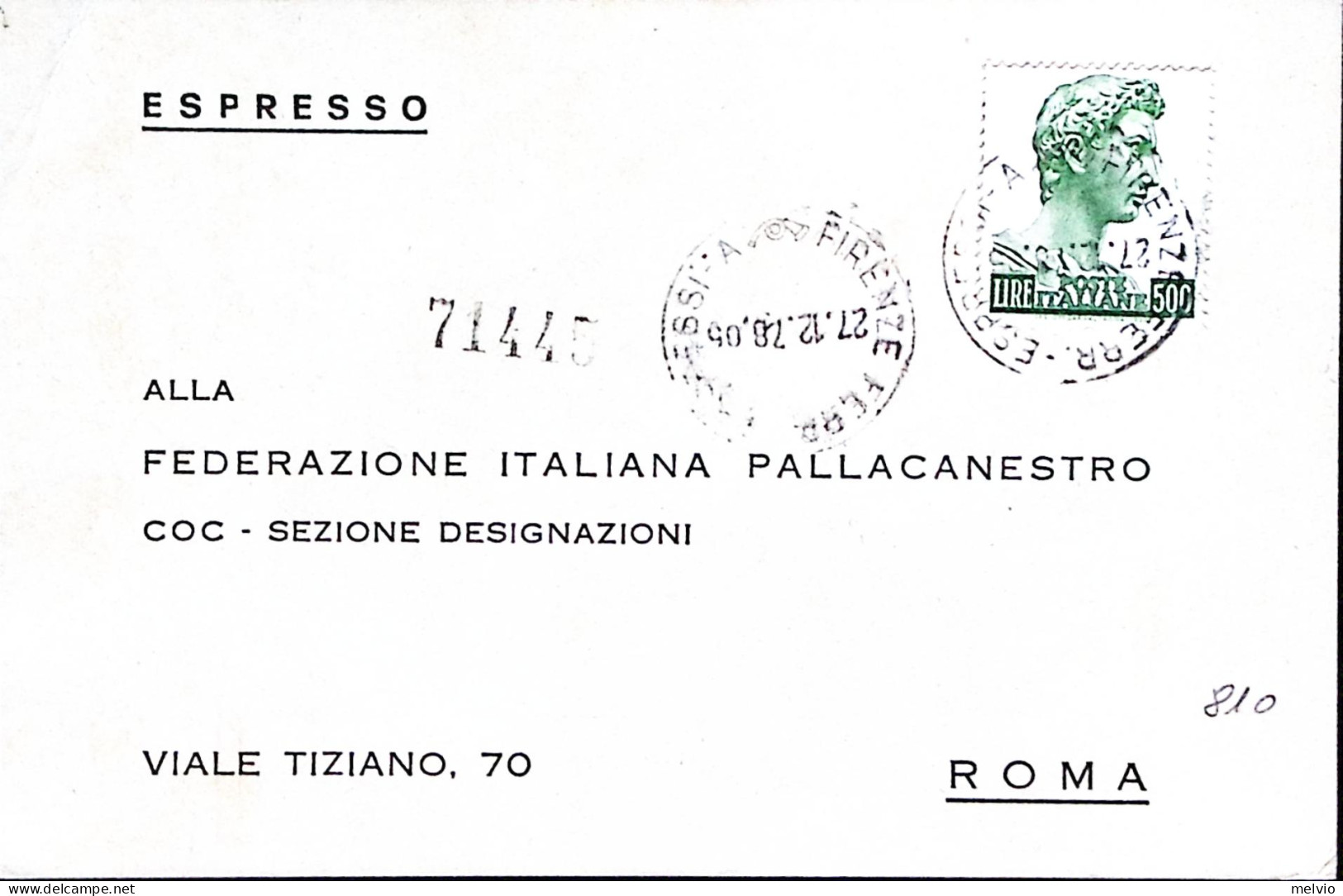 1978-DONATELO Lire 500, Isolato, Su Cartolina Espresso Diretta Alla Federazione  - 1971-80: Marcophilia