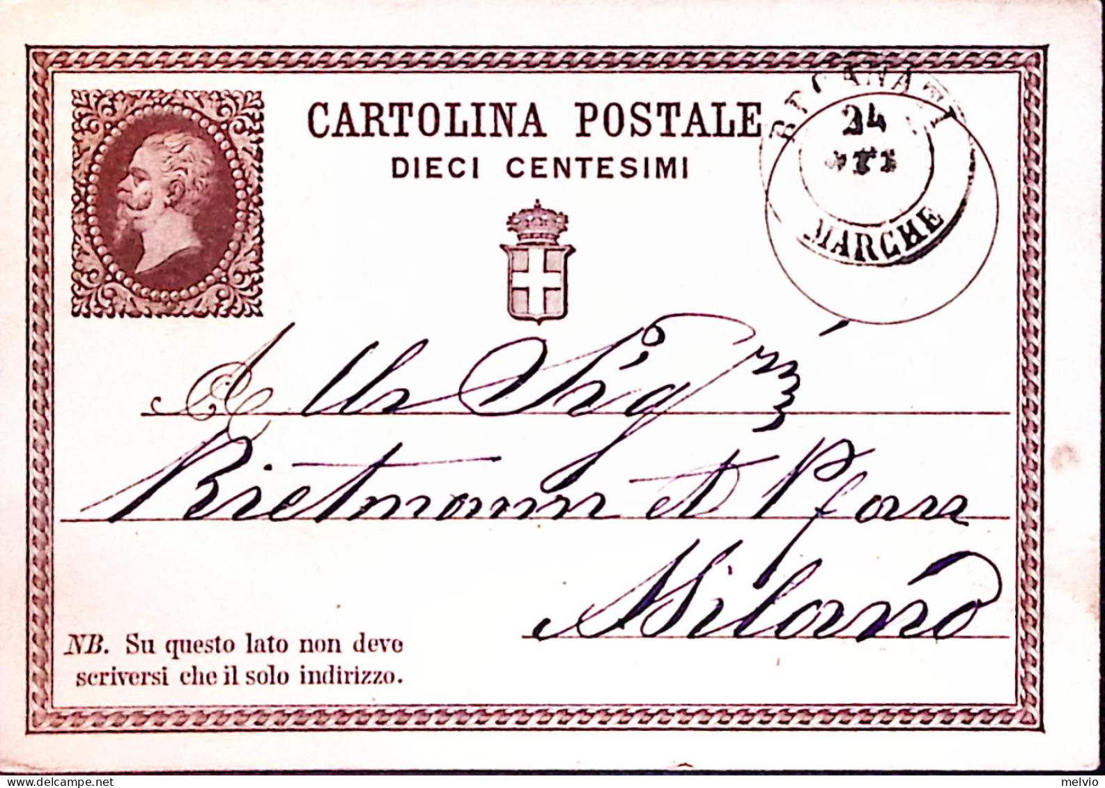 1879-Cartolina Postale Centesimi 10, Recanati (24.10) - Stamped Stationery