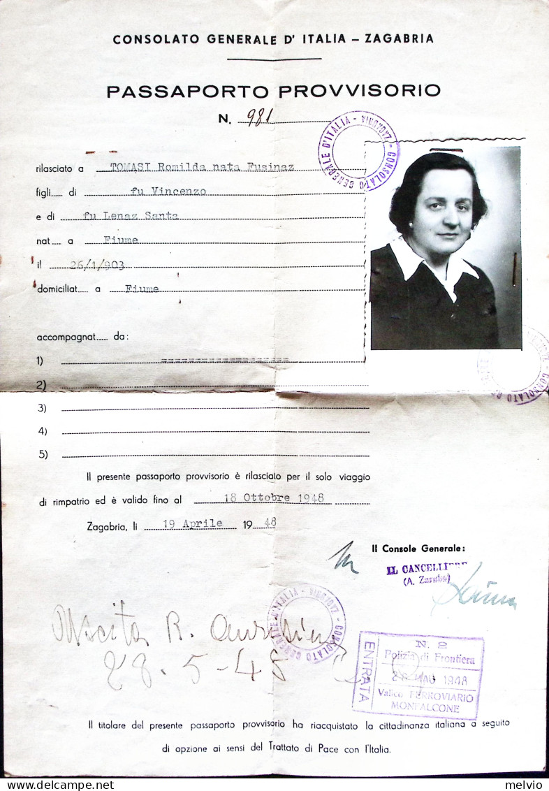 1948-CONSOLATO ITALIANO ZAGABRIA Passaporto Provvisorio Rilaciato A Zagabria (28 - Documents Historiques