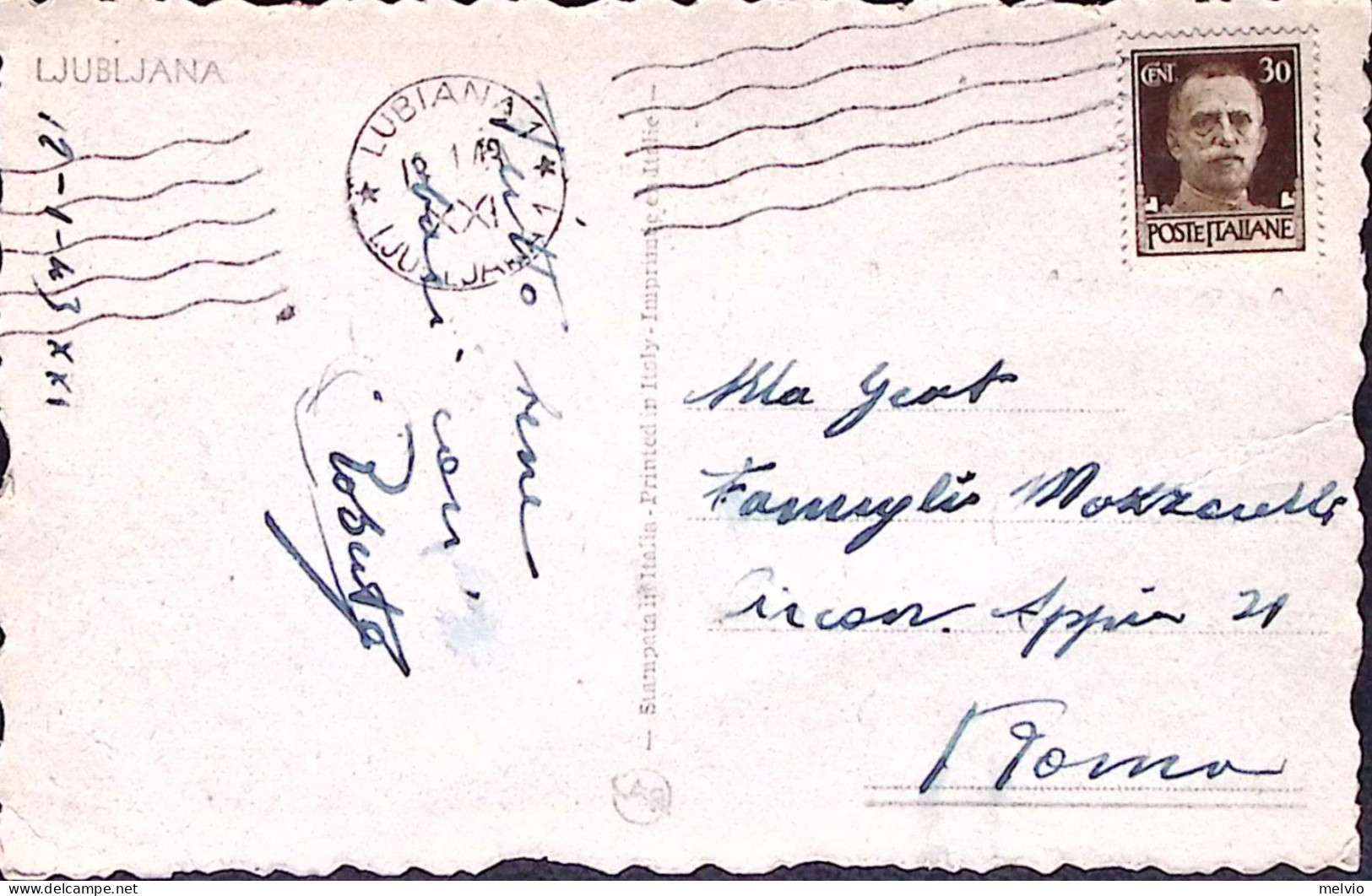 1943-LUBIANA 1 Ann Meccanico Bilingue (13.1) Su Cartolina Affrancata Imperiale C - Slovénie
