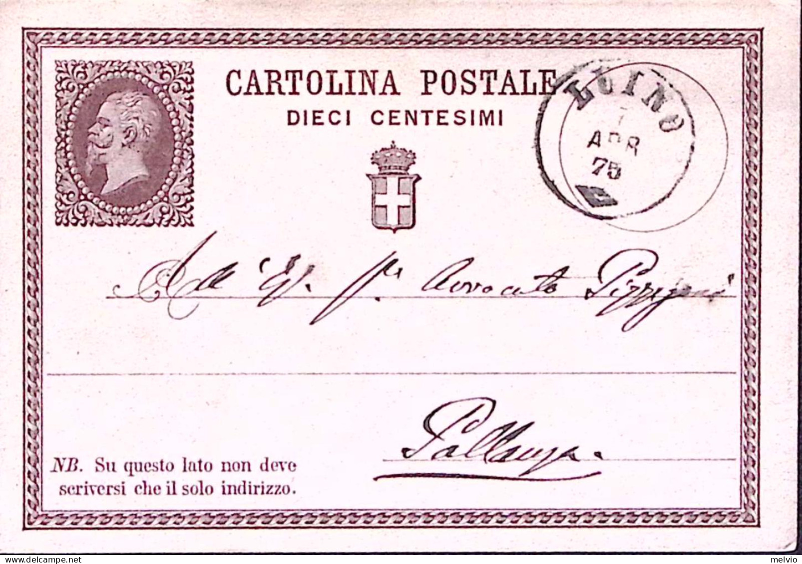1875-LUINO C.2 (26.11) Su Cartolina Postale Effigie C.10 - Ganzsachen