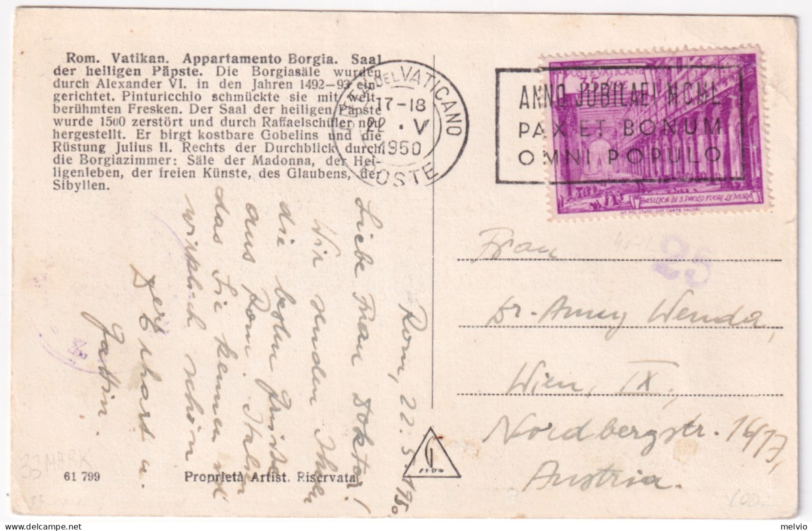1950-VATICANO Basiliche Lire 35 (129) Isolato Su Cartolina (22.5) Per L'Austria - Autres & Non Classés
