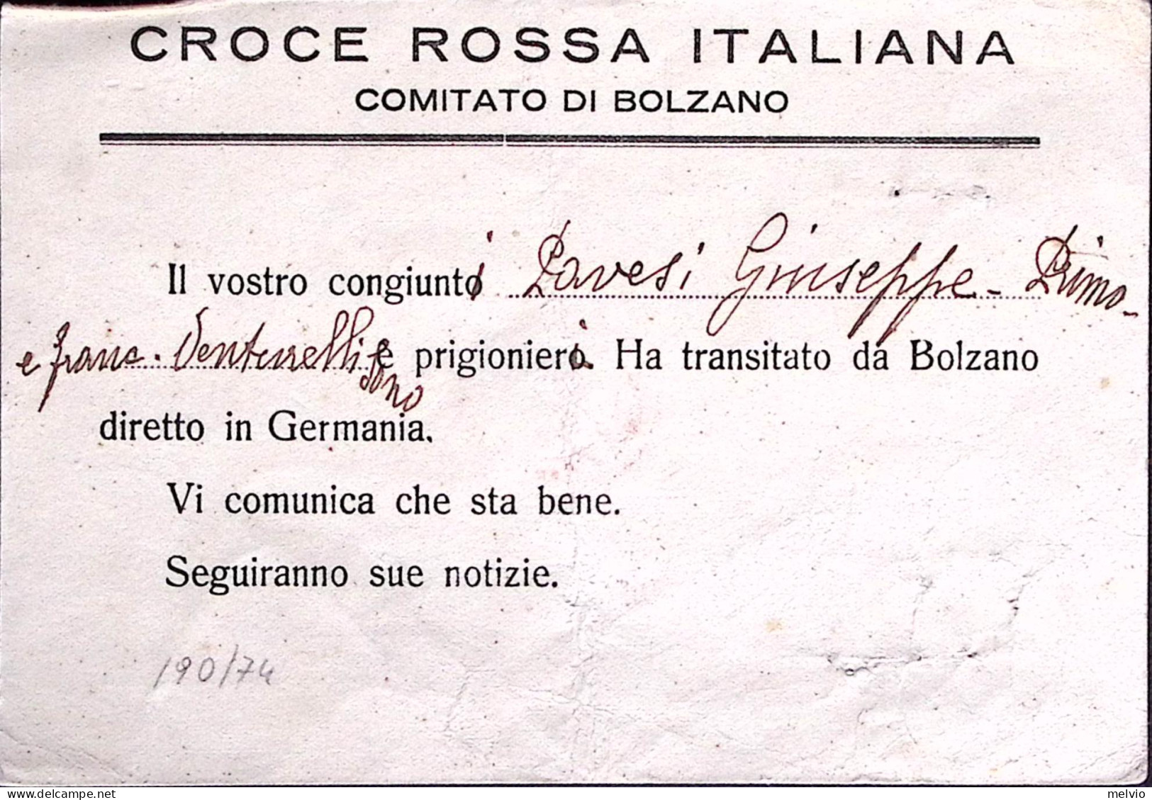 1943-CROCE ROSSA BOLZANO Ovale E Tondo Su Cartolina Franchigia Con Comunicazione - Rotes Kreuz
