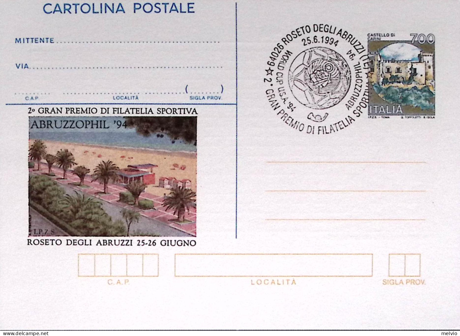 1994-ROSETO Degli ABRUZZI Gran Premio Filatelia Sportiva Cartolina Postale Lire  - Ganzsachen