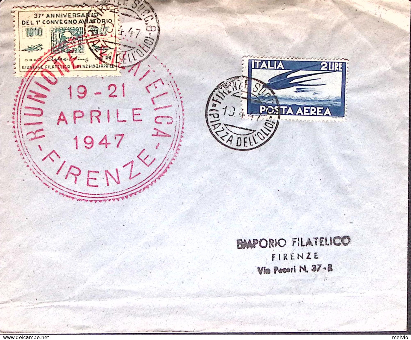 1947-FIRENZE Riunione Filatelica Annullo Speciale Rosso (19/2.4) E Chiudilettera - Luftpost