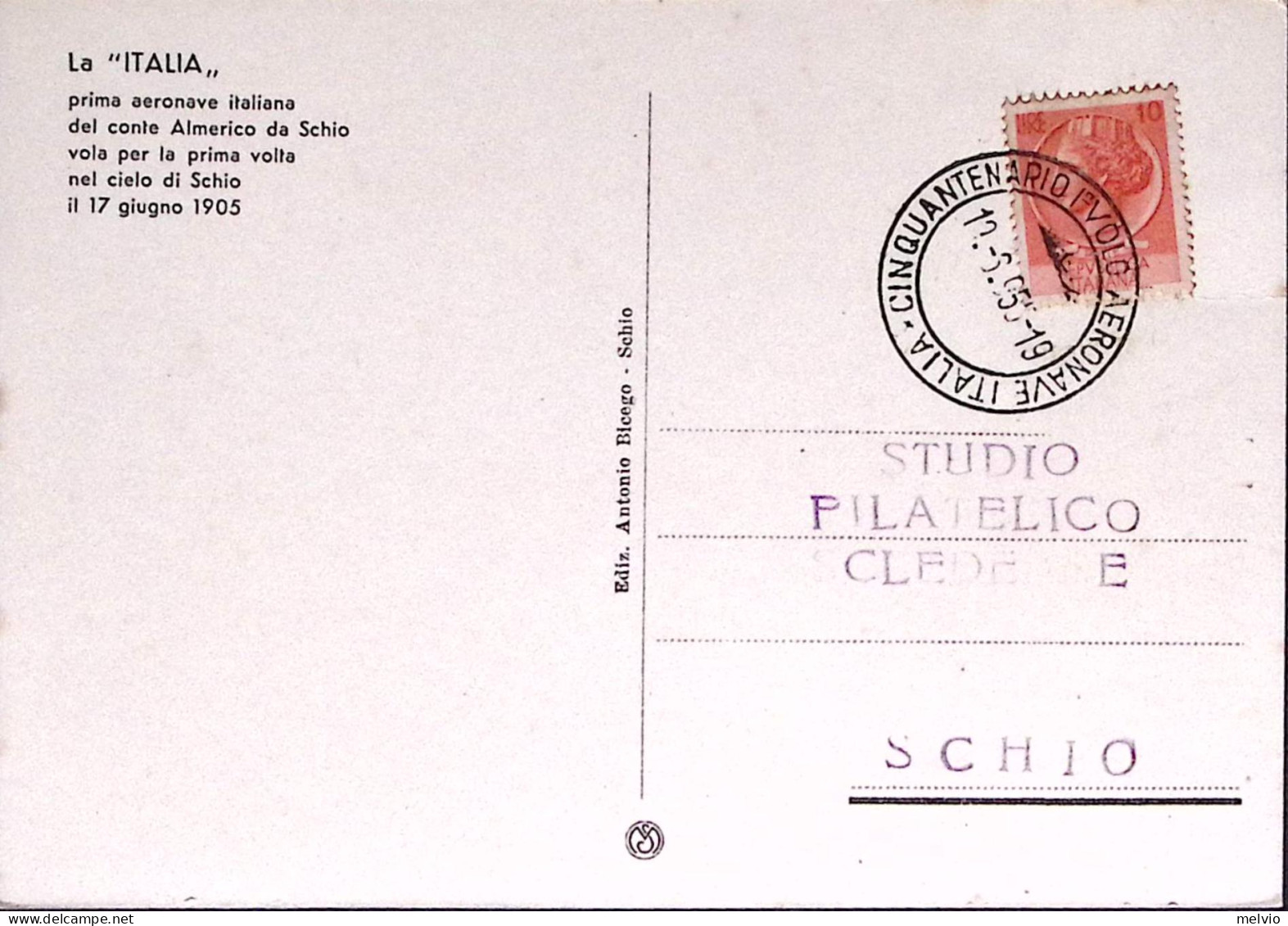 1955-SCHIO L'aeronave Italia Nei Cieli Di Schio Cartolina Edita Nel 50 Anniversa - Airmail